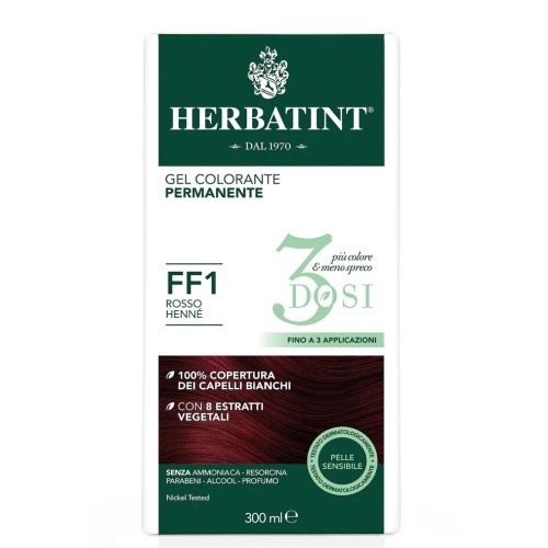 GEL COLORANTE PERMANENTE HERBATINT FF1 Rosso Henne (300 ml) 3 DOSI