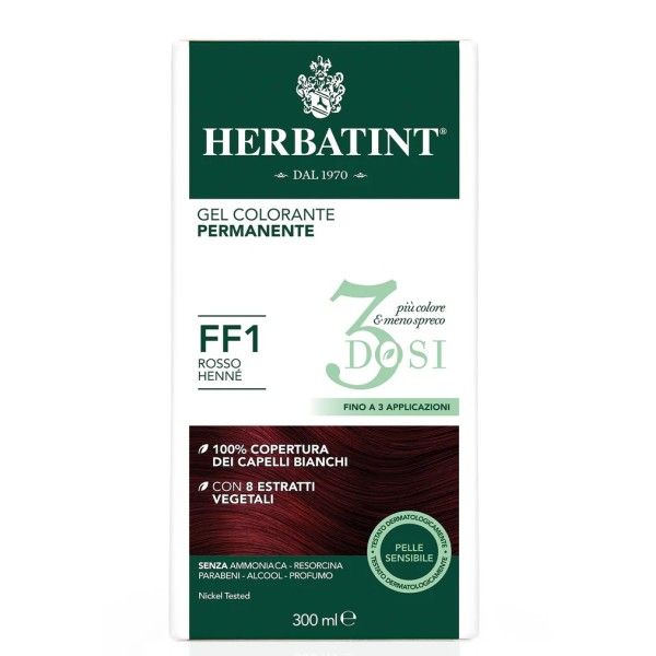 GEL COLORANTE PERMANENTE HERBATINT FF1 Rosso Henne (300 ml) 3 DOSI