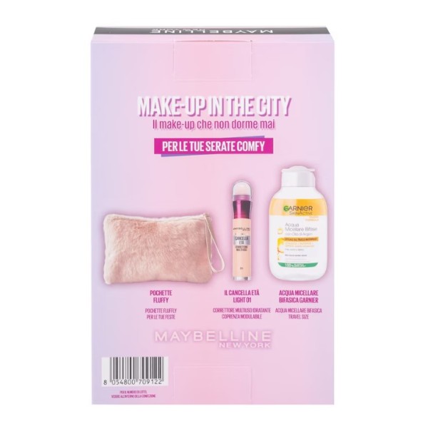 MAYBELLINE NEW YORK MAKE-UP IN THE CITY CORRETTORE IL CANCELLA ETA' LIGHT (01) E ACQUA MICELLARE BIFASE