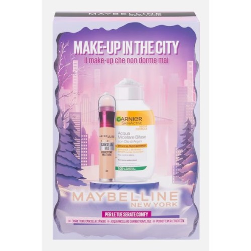 MAYBELLINE NEW YORK MAKE-UP IN THE CITY CORRETTORE IL CANCELLA ETA' LIGHT (02) E ACQUA MICELLARE BIFASE