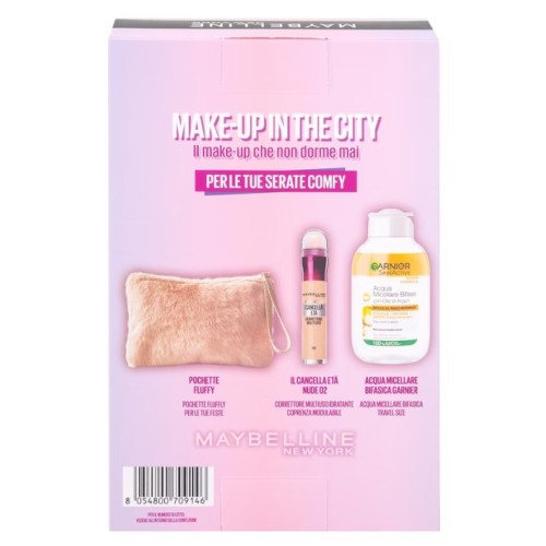 MAYBELLINE NEW YORK MAKE-UP IN THE CITY CORRETTORE IL CANCELLA ETA' LIGHT (02) E ACQUA MICELLARE BIFASE