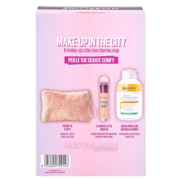 MAYBELLINE NEW YORK MAKE-UP IN THE CITY CORRETTORE IL CANCELLA ETA' LIGHT (02) E ACQUA MICELLARE BIFASE