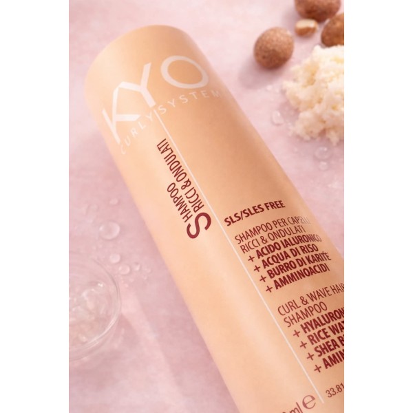 KYO Curly System Shampoo Ricci e Ondulati 1000 ml con Acido Ialuronico senza SLS/SLES per capelli ricci, mossi e afro