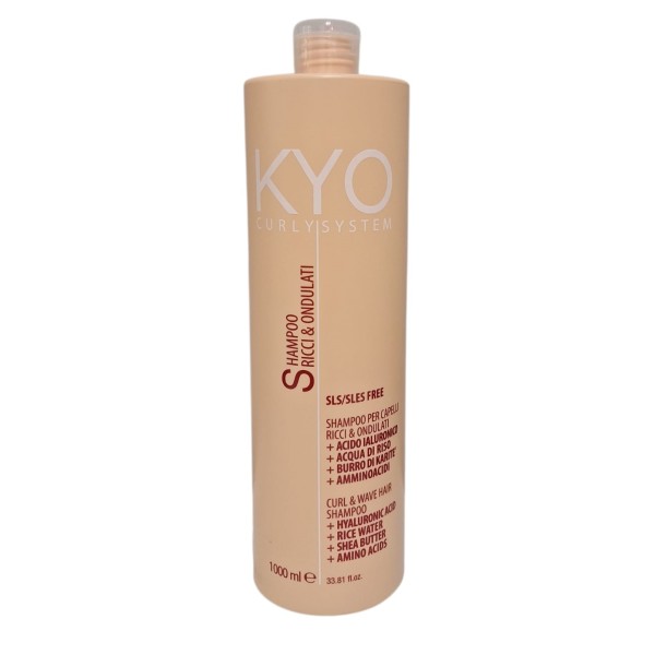 KYO Curly System Shampoo Ricci e Ondulati 1000 ml con Acido Ialuronico senza SLS/SLES per capelli ricci, mossi e afro